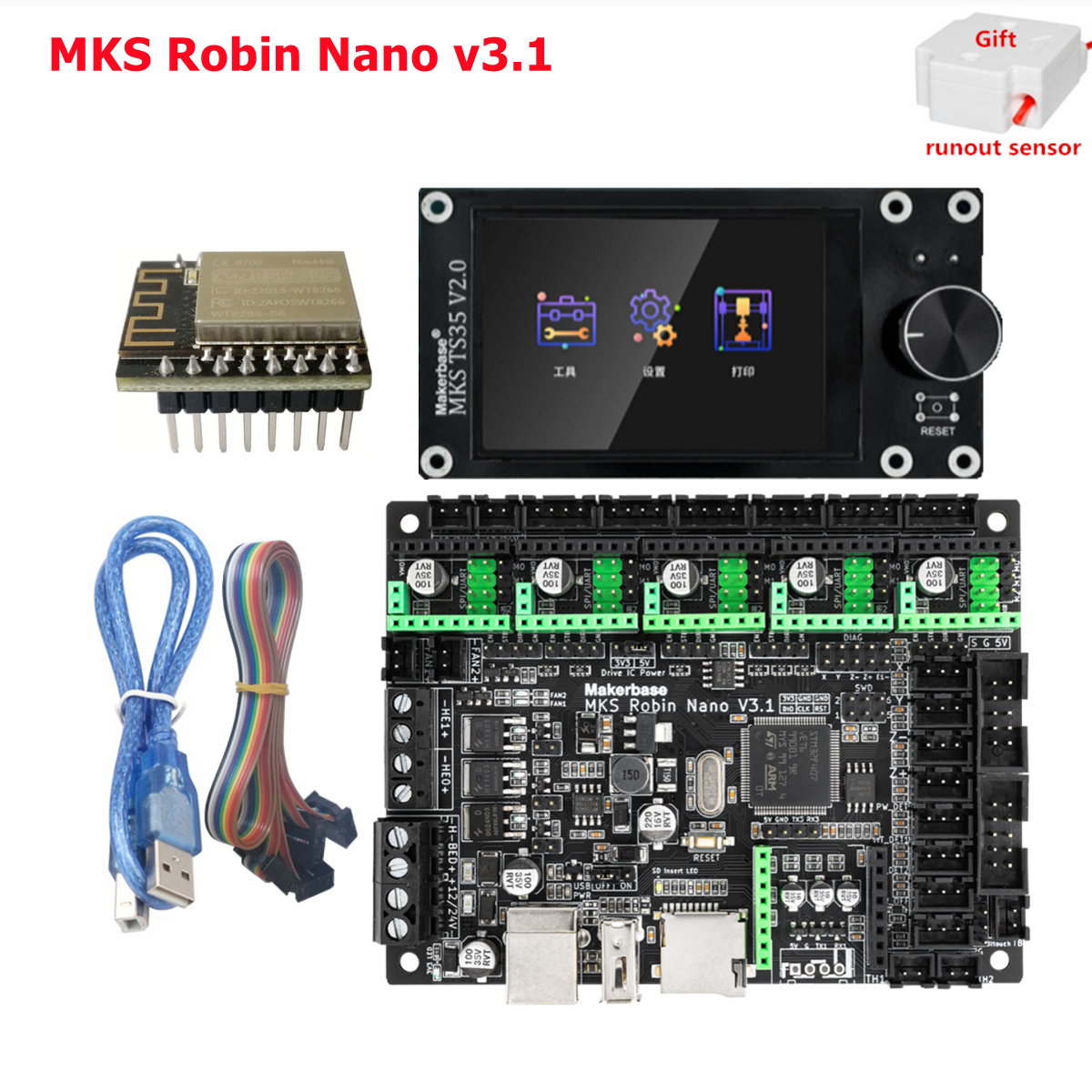 MKS Robin Nano V3.1  , ġ ũ ÷, 32 Ʈ Robin Wi-Fi 3D  ǰ,  3 ׷̵ Ʈѷ, TS35